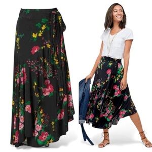 Cabi Sophia Floral Wrap Midi Skirt Black Pink Yellow Size S | Asymmetrical Tie